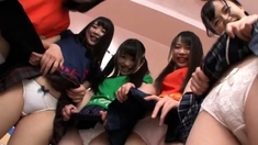 Hot amateur teens have group sex in van