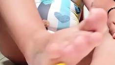 Exotic brunette hardcore foot fetish fuck