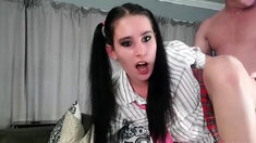 Stepdad Fucks Pigtailed Coed's Asshole, Ends With Facial