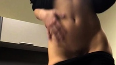 Busty curly brunette with big boobs fucks on couch