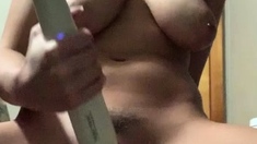 Stacked brunette goes solo toys and masturbation