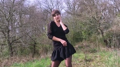 Sexy brunette wearing stockings masturbates webcam