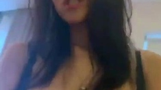 Hot brunette big boobs toying pink pussy