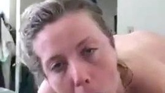 Tan blonde MILF sucks and fucks a big cock