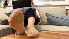 Extremely Hot Foot Fetish Masturbation In Tan Stockings