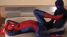 Gay in a Spiderman costume gets butt fucked by his nemesis in bed