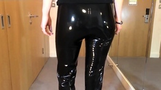 Sexy Latex Liquid Leggings with Red Stilettos Fetish